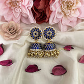 Vriksham Exquisite Jadau Kundan Jhumka-Blue-Gold Beads-Pearls-J3219